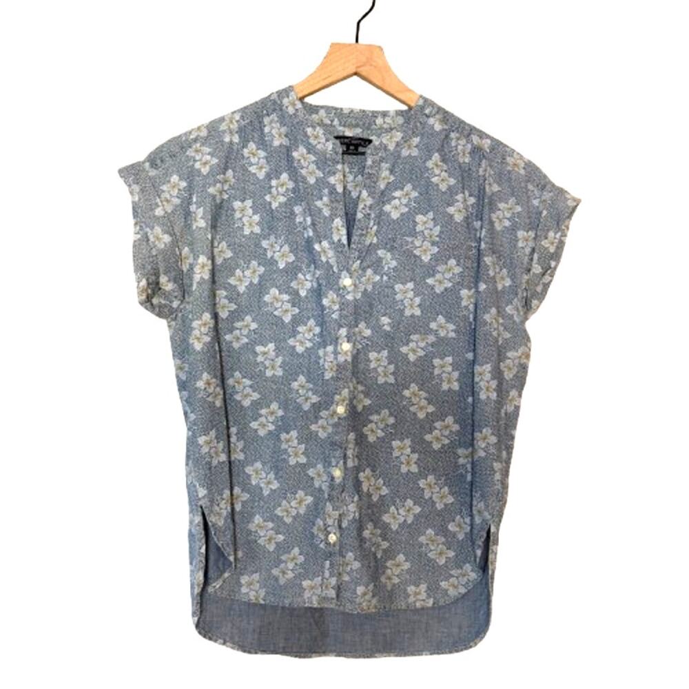 J. Crew Mercantile Floral Band Collar Button Down Blouse Blue XS - Picture 1 of 4